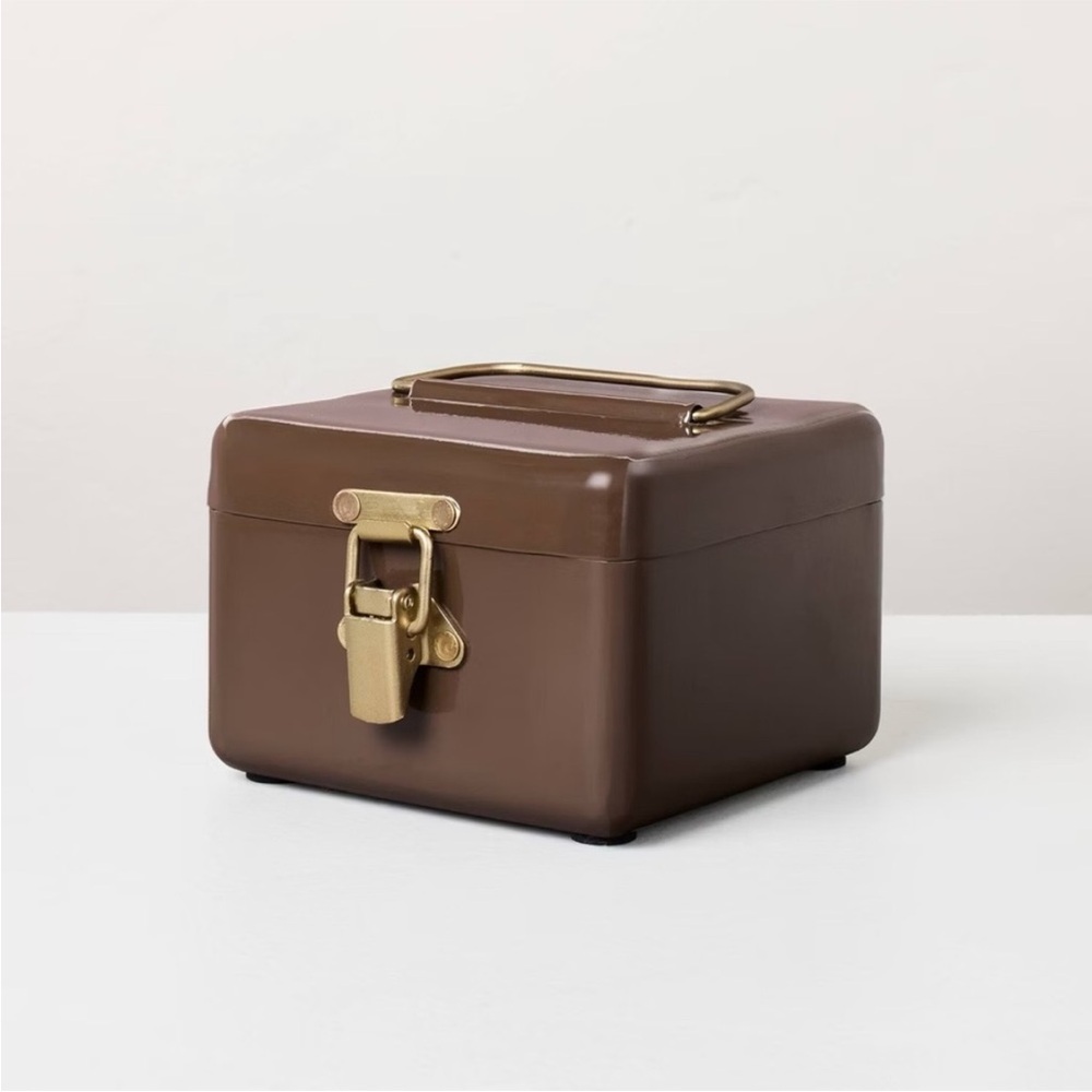 Hearth & Hand with Magnolia - 5" Small Metal Box Set with Brass Hardware Brown
